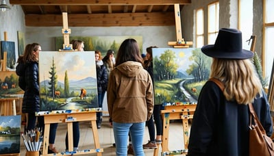 Illustration de personnes participant à un atelier artistique en milieu rural Illustration de personnes participant à un atelier artistique en milieu rural